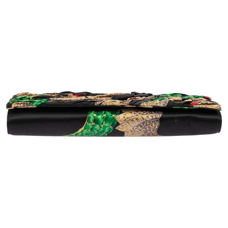 Pre Owned Roberto Cavalli Multicolor Printed Satin Pleated Chain Clutch