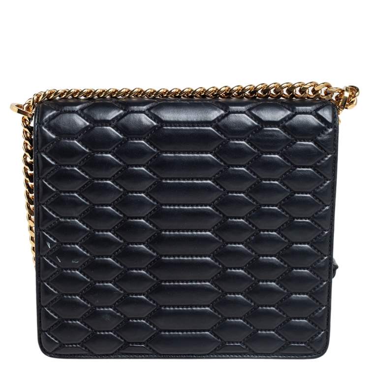 Pre Owned Roberto Cavalli Black Python Quilted Leather Crossbody Bag