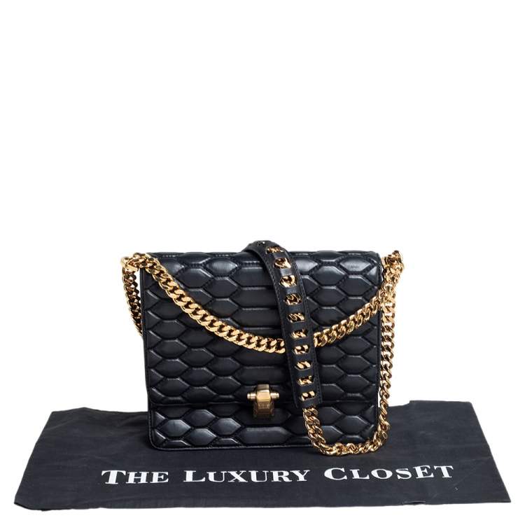 Pre Owned Roberto Cavalli Black Python Quilted Leather Crossbody Bag