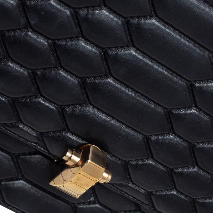 Pre Owned Roberto Cavalli Black Python Quilted Leather Crossbody Bag
