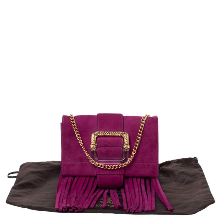 Pre Owned Roberto Cavalli Pink Suede Fringe Chain Shoulder Bag