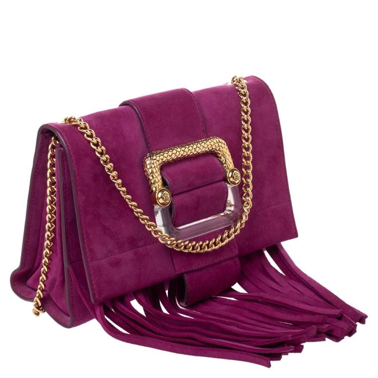 Pre Owned Roberto Cavalli Pink Suede Fringe Chain Shoulder Bag