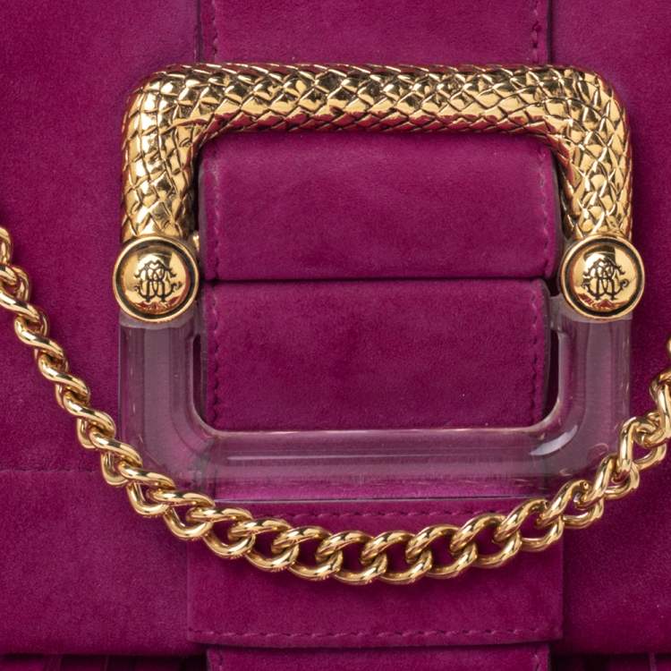 Pre Owned Roberto Cavalli Pink Suede Fringe Chain Shoulder Bag