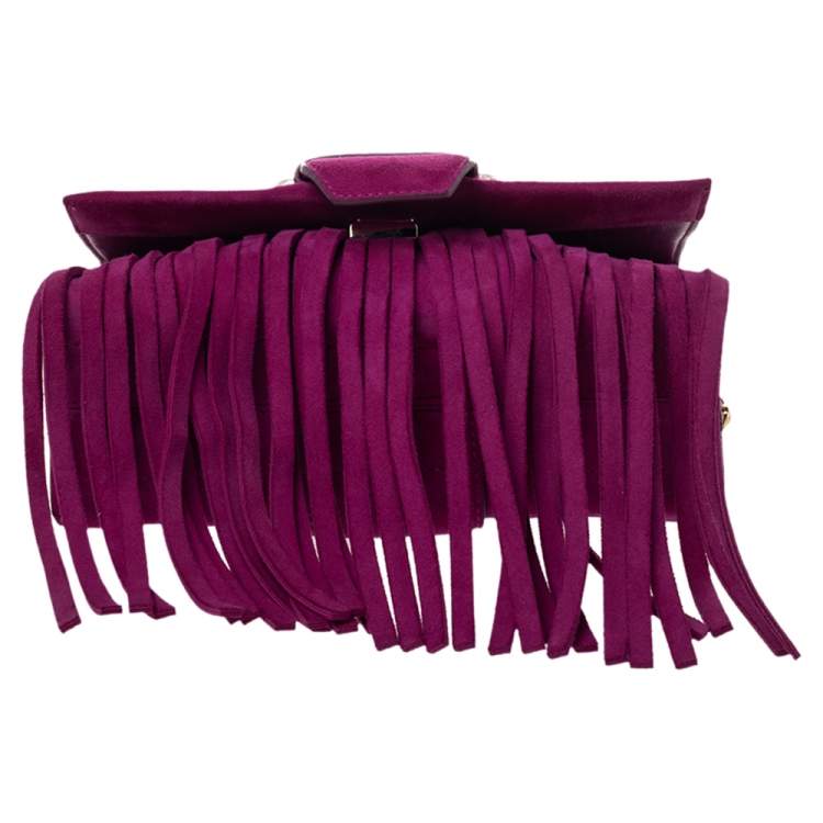 Pre Owned Roberto Cavalli Pink Suede Fringe Chain Shoulder Bag