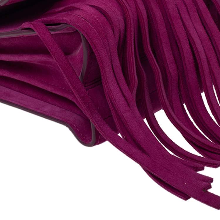 Pre Owned Roberto Cavalli Pink Suede Fringe Chain Shoulder Bag
