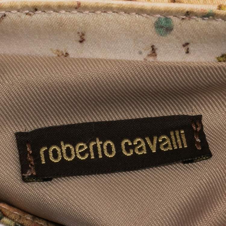 Pre Owned Roberto Cavalli Beige/Pink Print Canvas and Leather Crossbody Bag