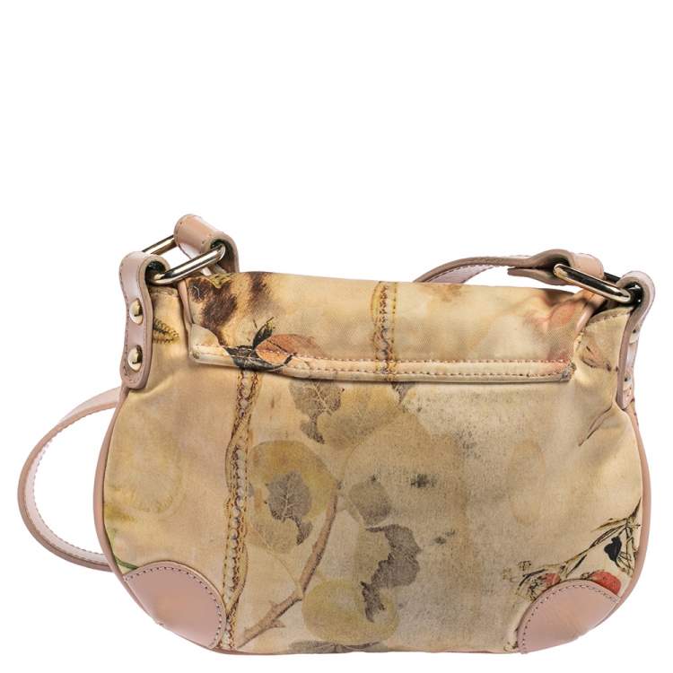 Pre Owned Roberto Cavalli Beige/Pink Print Canvas and Leather Crossbody Bag