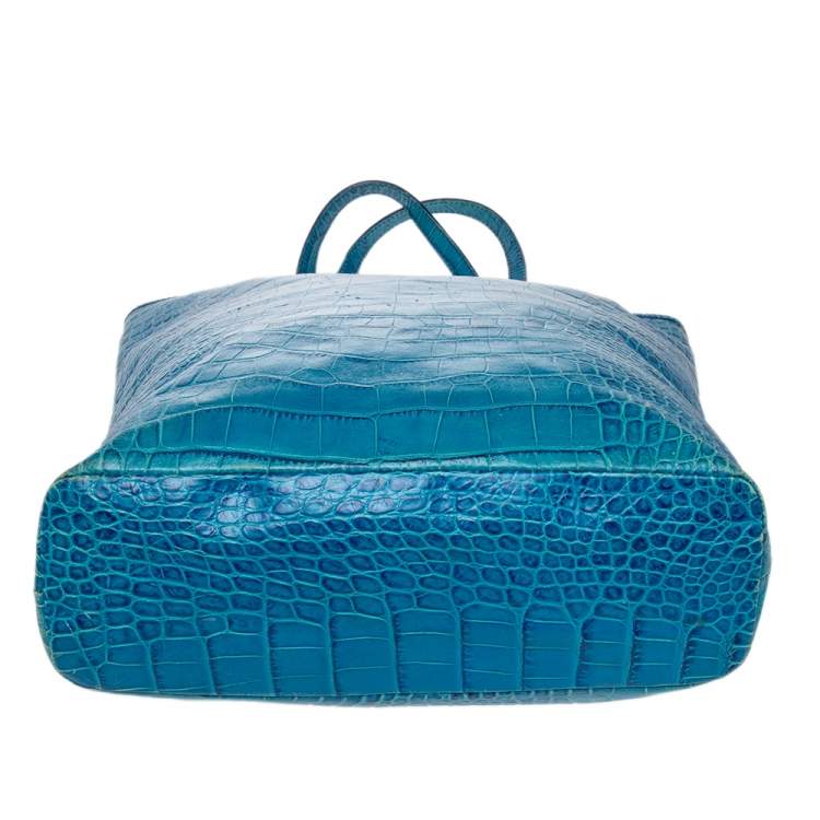 Pre Owned Roberto Cavalli Blue Croc Embossed Leather Shopper Tote