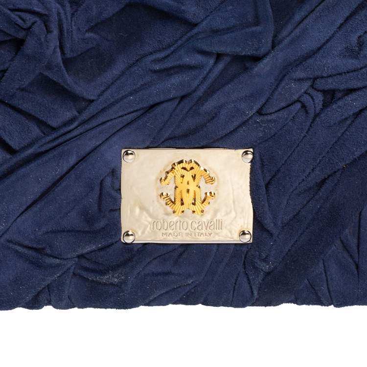 Pre Owned Roberto Cavalli Blue Pleated Suede Chain Clutch