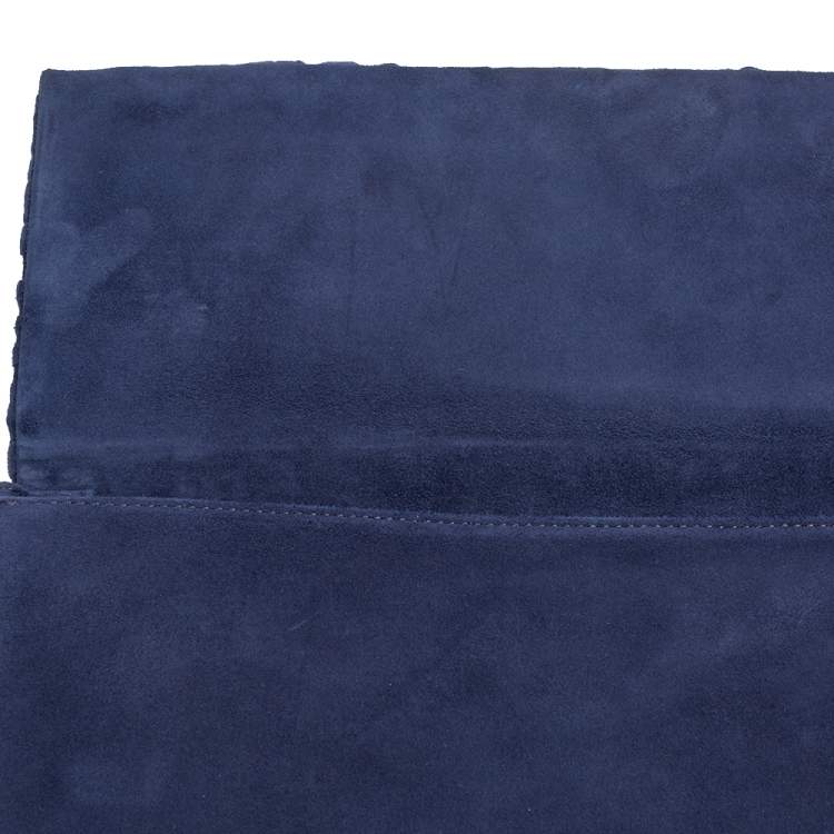 Pre Owned Roberto Cavalli Blue Pleated Suede Chain Clutch