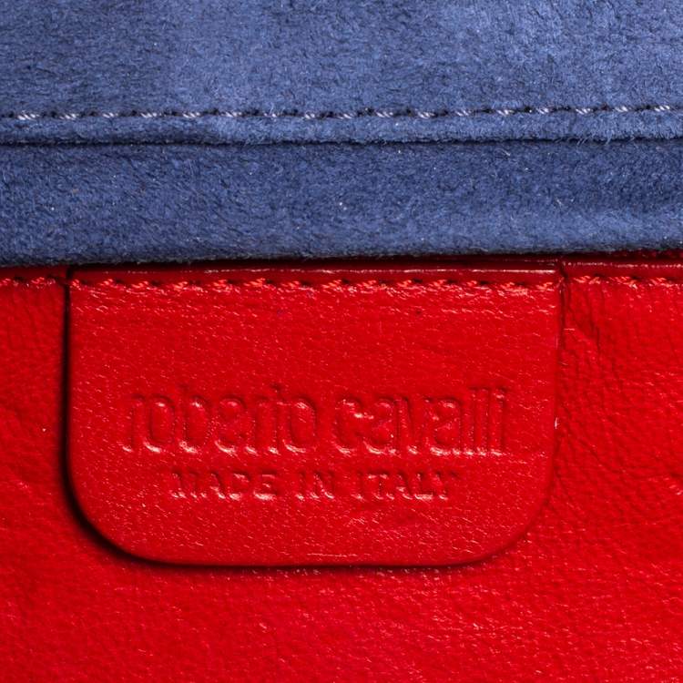 Pre Owned Roberto Cavalli Blue Pleated Suede Chain Clutch