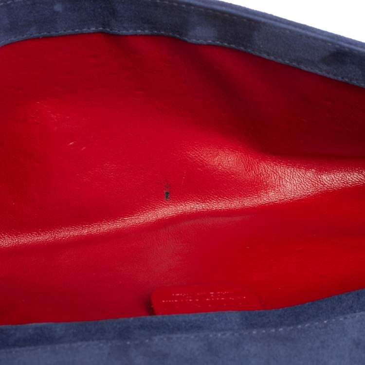 Pre Owned Roberto Cavalli Blue Pleated Suede Chain Clutch