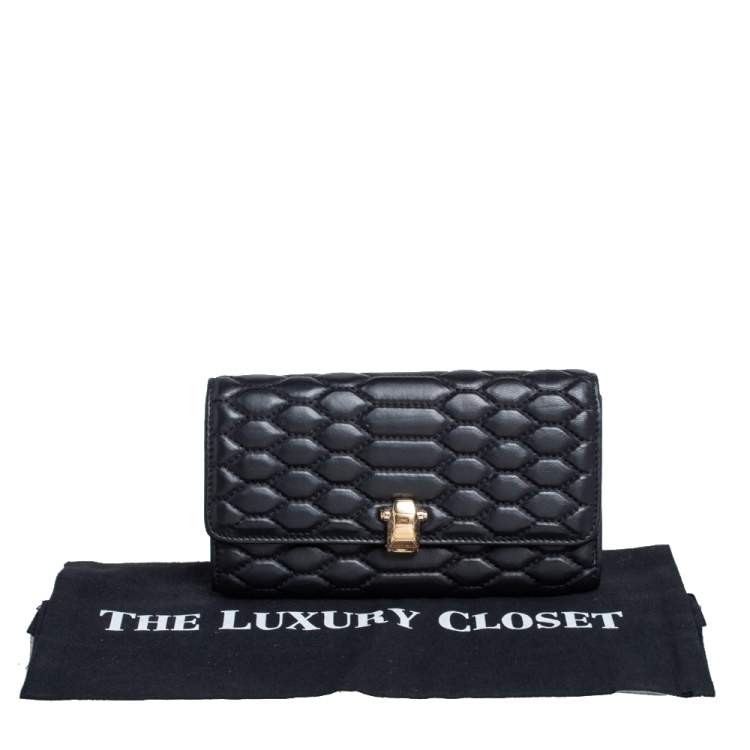 Pre Owned Roberto Cavalli Black Quilted Leather Flap Continental Wallet