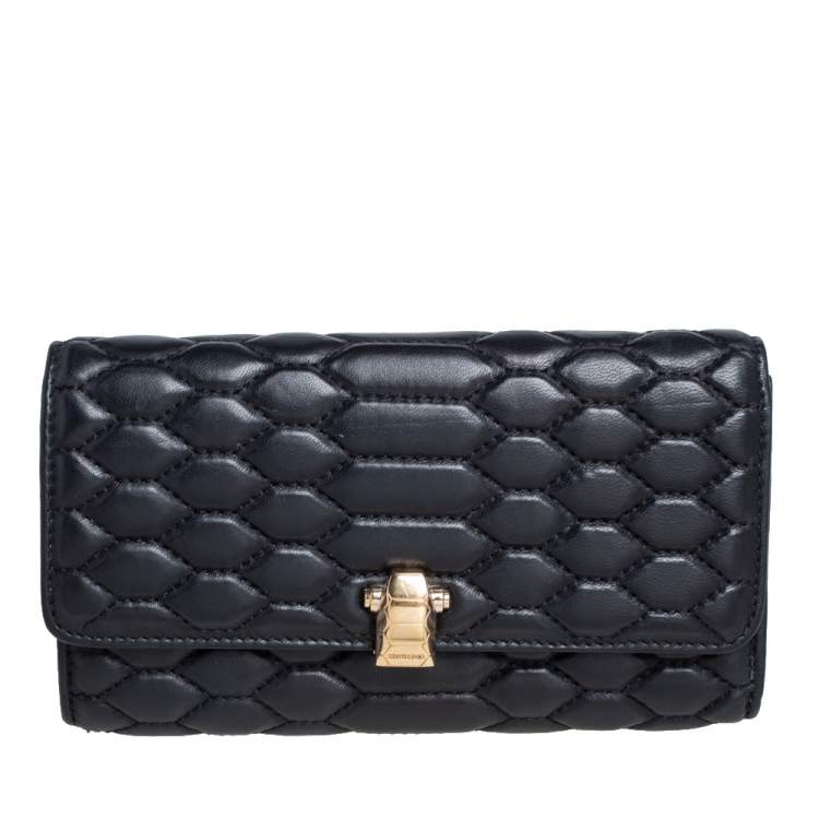 Pre Owned Roberto Cavalli Black Quilted Leather Flap Continental Wallet