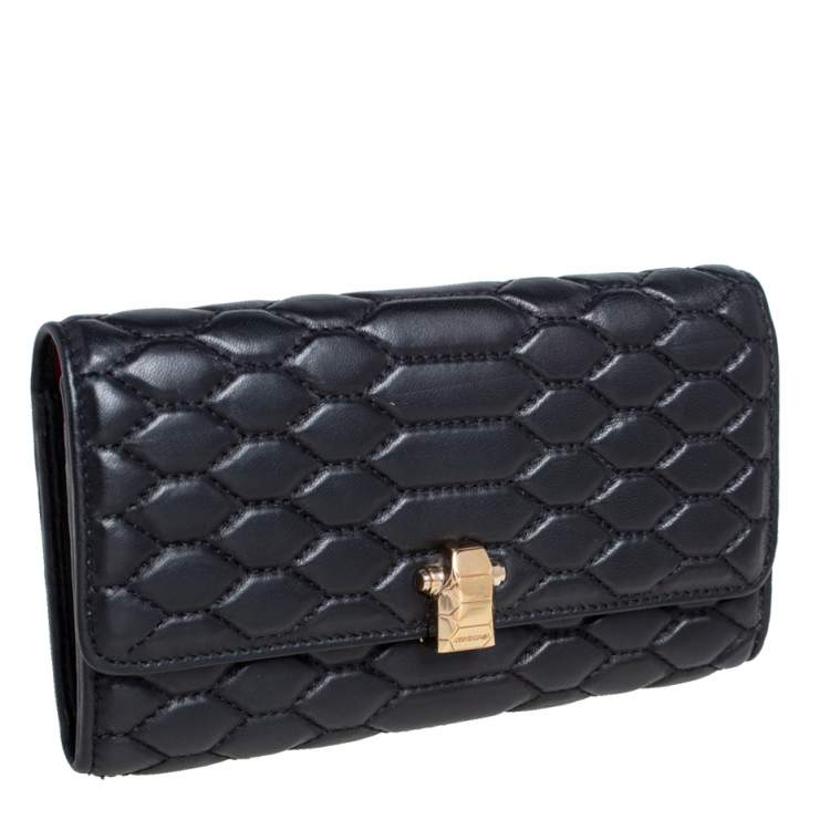 Pre Owned Roberto Cavalli Black Quilted Leather Flap Continental Wallet