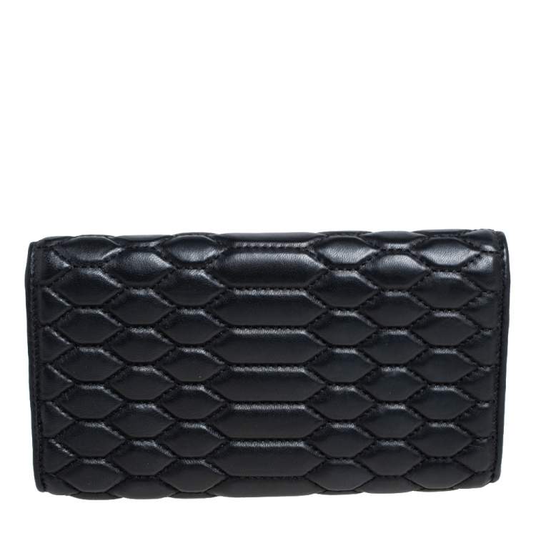 Pre Owned Roberto Cavalli Black Quilted Leather Flap Continental Wallet