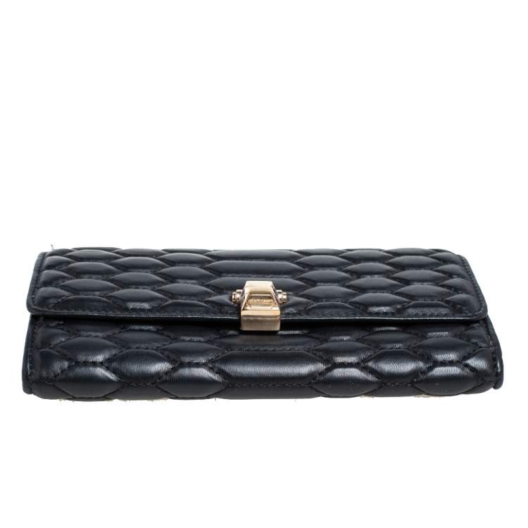Pre Owned Roberto Cavalli Black Quilted Leather Flap Continental Wallet
