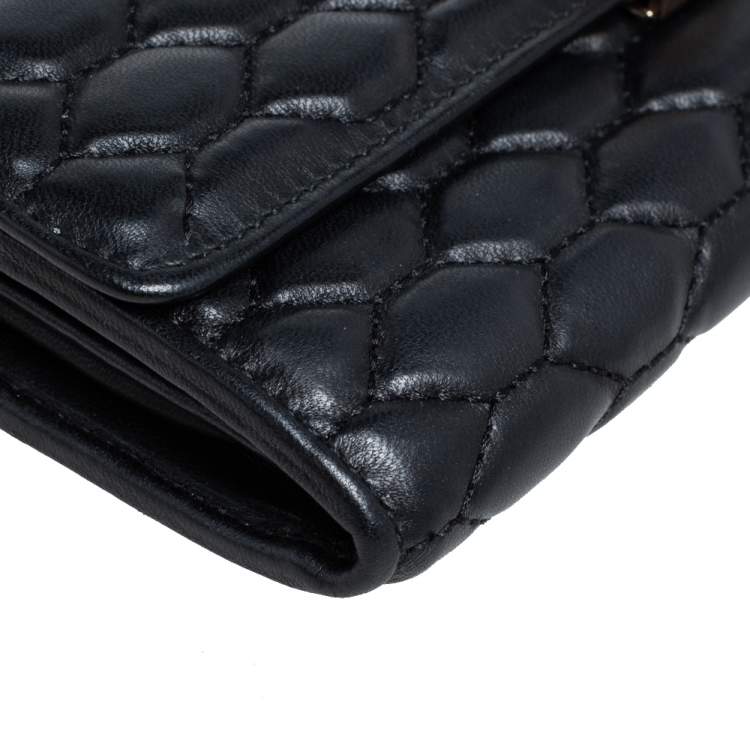 Pre Owned Roberto Cavalli Black Quilted Leather Flap Continental Wallet