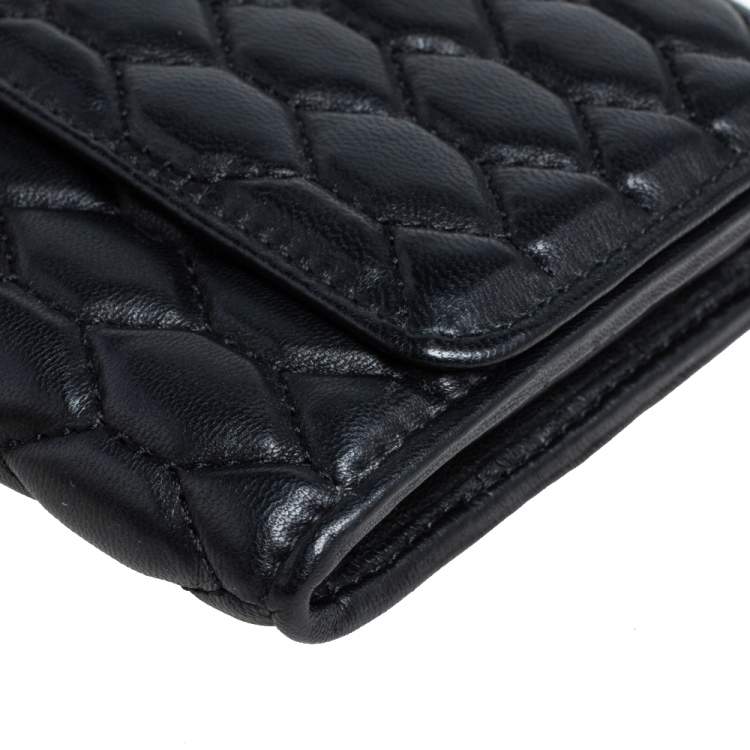 Pre Owned Roberto Cavalli Black Quilted Leather Flap Continental Wallet