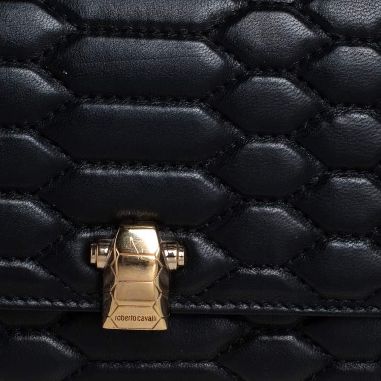 Pre Owned Roberto Cavalli Black Quilted Leather Flap Continental Wallet