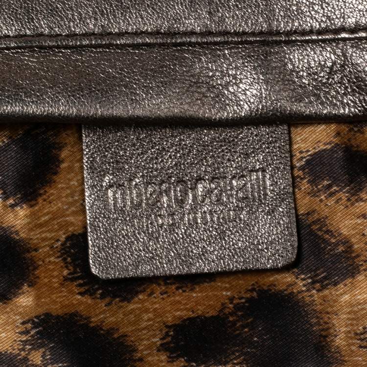 Pre Owned Roberto Cavalli Brown Fabric Beads Embellished Chain Clutch
