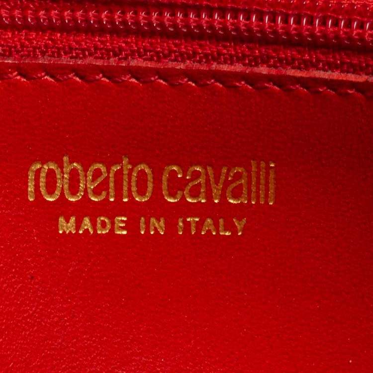 Pre Owned Roberto Cavalli Red Python Zip Around Wallet