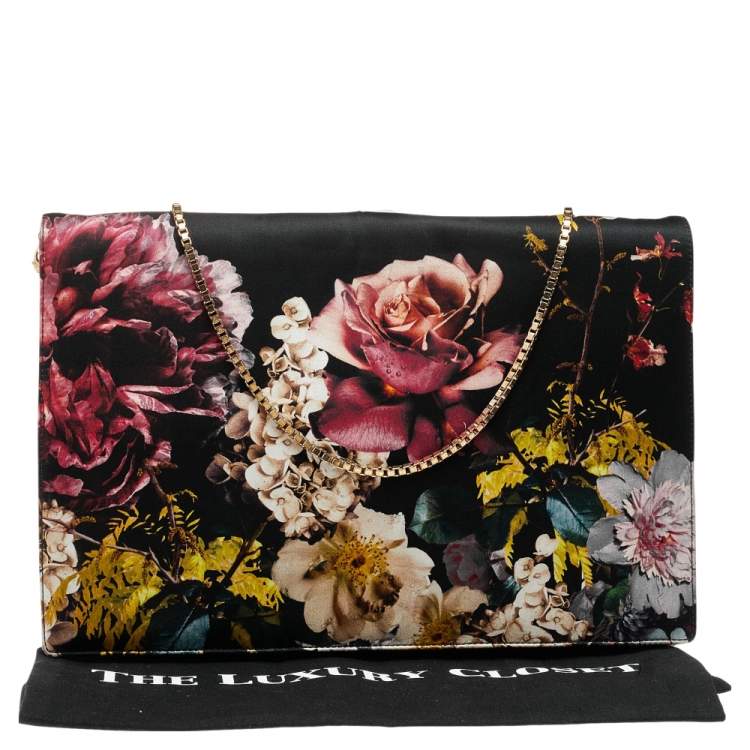 Pre Owned Roberto Cavalli Black Floral Print Satin Shoulder Bag