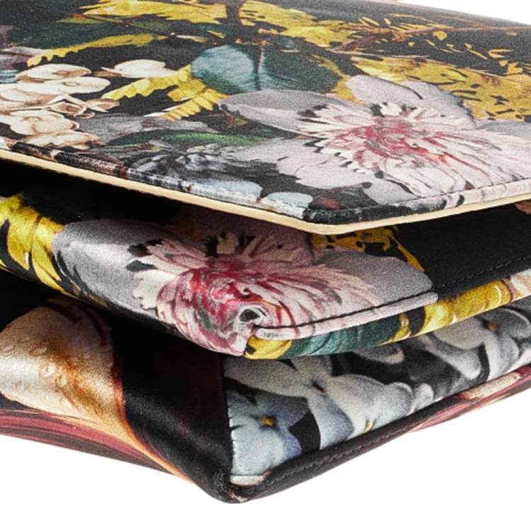 Pre Owned Roberto Cavalli Black Floral Print Satin Shoulder Bag