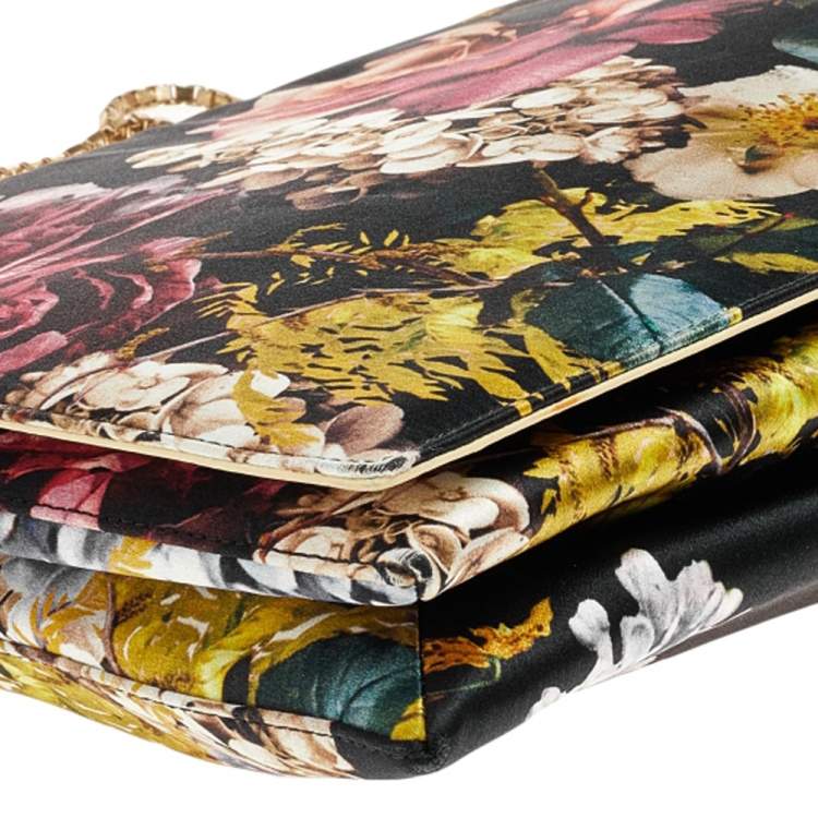 Pre Owned Roberto Cavalli Black Floral Print Satin Shoulder Bag