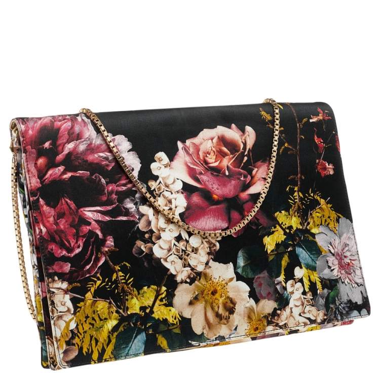 Pre Owned Roberto Cavalli Black Floral Print Satin Shoulder Bag