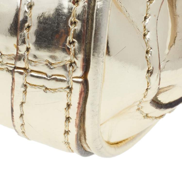 Pre Owned Roberto Cavalli Metallic Gold Patent Leather Chain Pochette