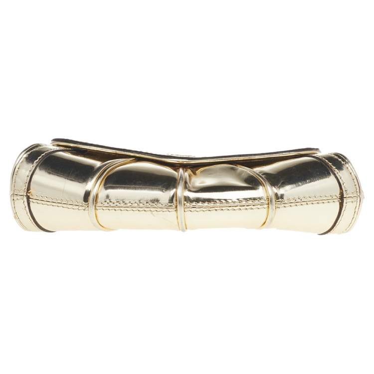 Pre Owned Roberto Cavalli Metallic Gold Patent Leather Chain Pochette