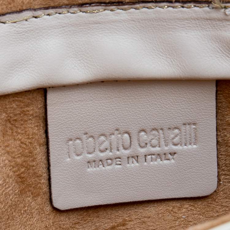 مملوكة مسبقًا Roberto Cavalli Beige Quilted Patent Leather Clutch