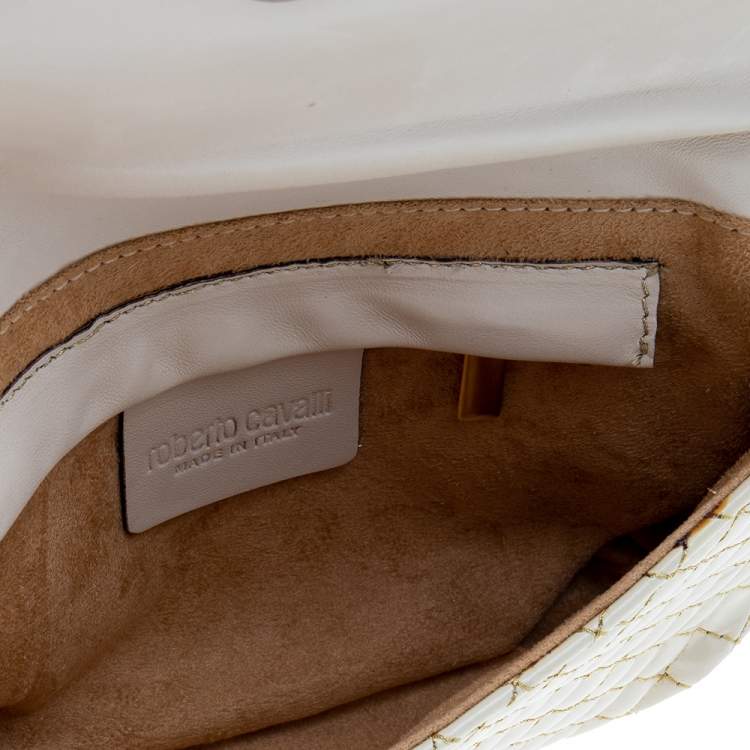 مملوكة مسبقًا Roberto Cavalli Beige Quilted Patent Leather Clutch