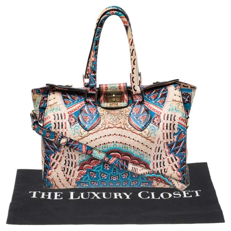 Pre Owned Roberto Cavalli Multicolor Graphic Print Leather Convertible Tote