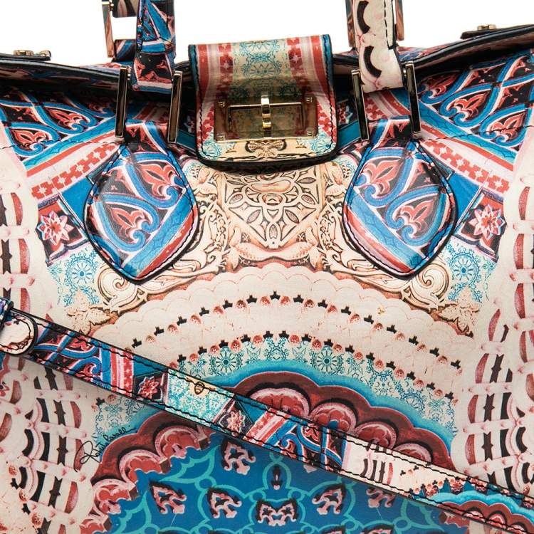 Pre Owned Roberto Cavalli Multicolor Graphic Print Leather Convertible Tote