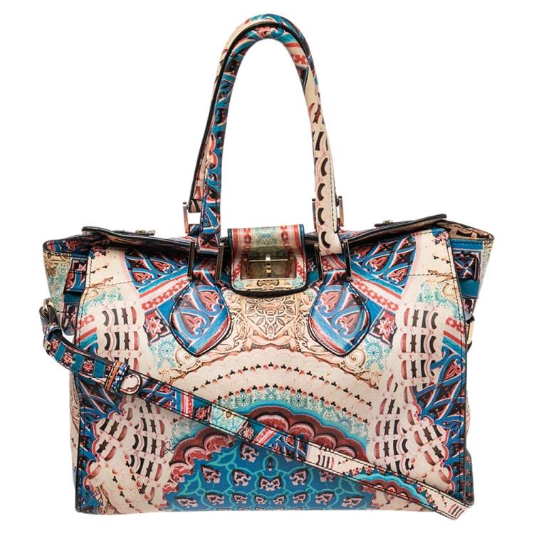 Pre Owned Roberto Cavalli Multicolor Graphic Print Leather Convertible Tote