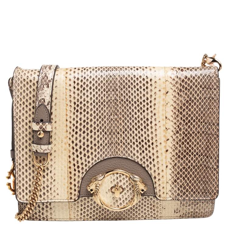 Pre Owned Roberto Cavalli Brown/Beige Snakeskin Crossbody Bag