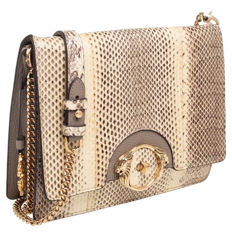 Pre Owned Roberto Cavalli Brown/Beige Snakeskin Crossbody Bag