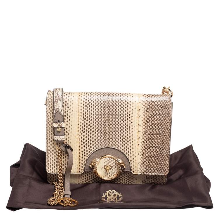 Pre Owned Roberto Cavalli Brown/Beige Snakeskin Crossbody Bag