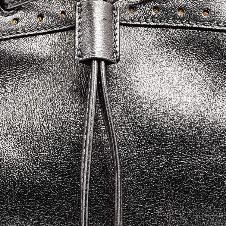 Pre Owned Roberto Cavalli Metallic Grey Drawstring Hobo