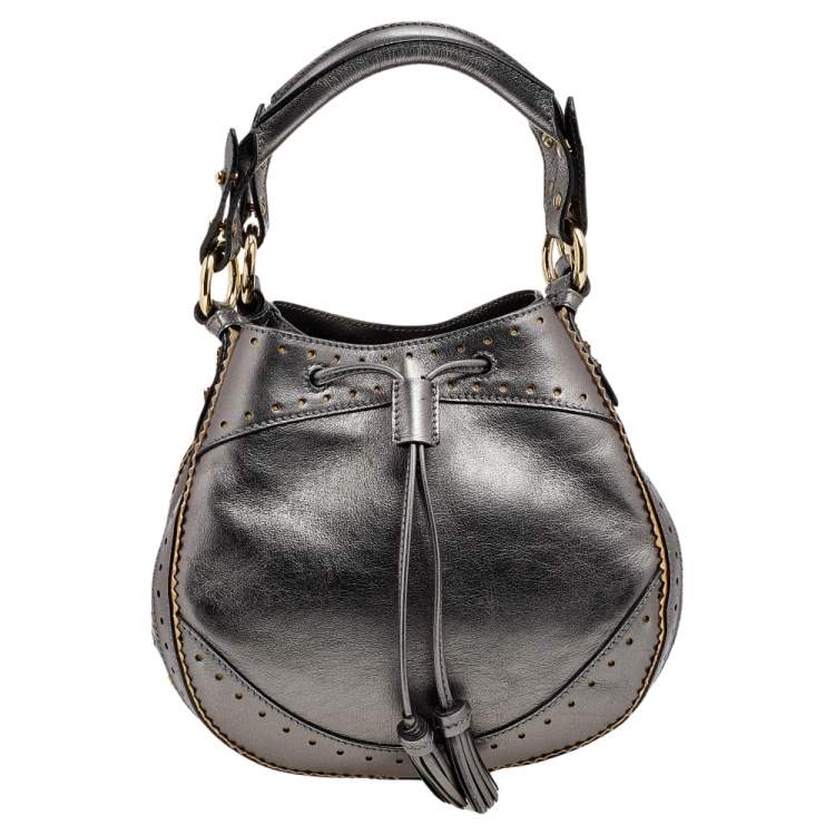 Pre Owned Roberto Cavalli Metallic Grey Drawstring Hobo