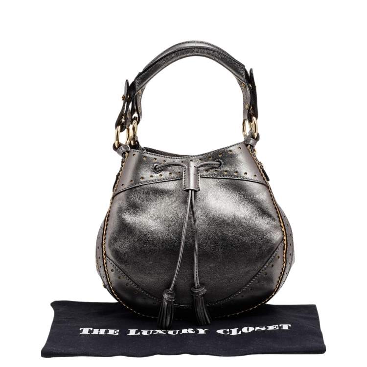 Pre Owned Roberto Cavalli Metallic Grey Drawstring Hobo