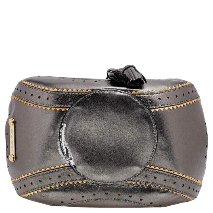 Pre Owned Roberto Cavalli Metallic Grey Drawstring Hobo