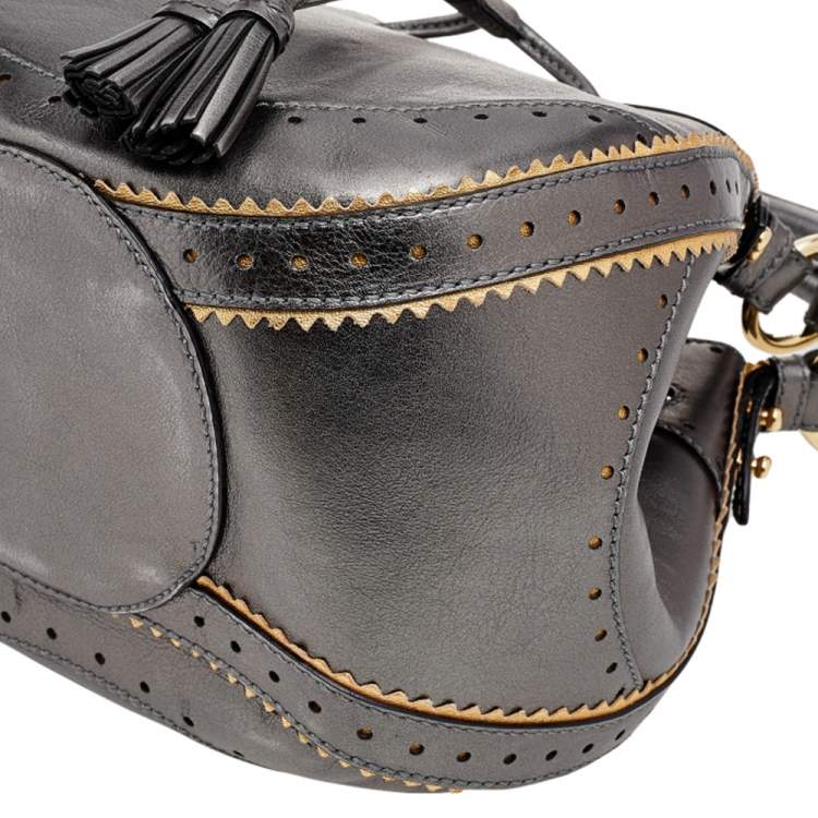 Pre Owned Roberto Cavalli Metallic Grey Drawstring Hobo