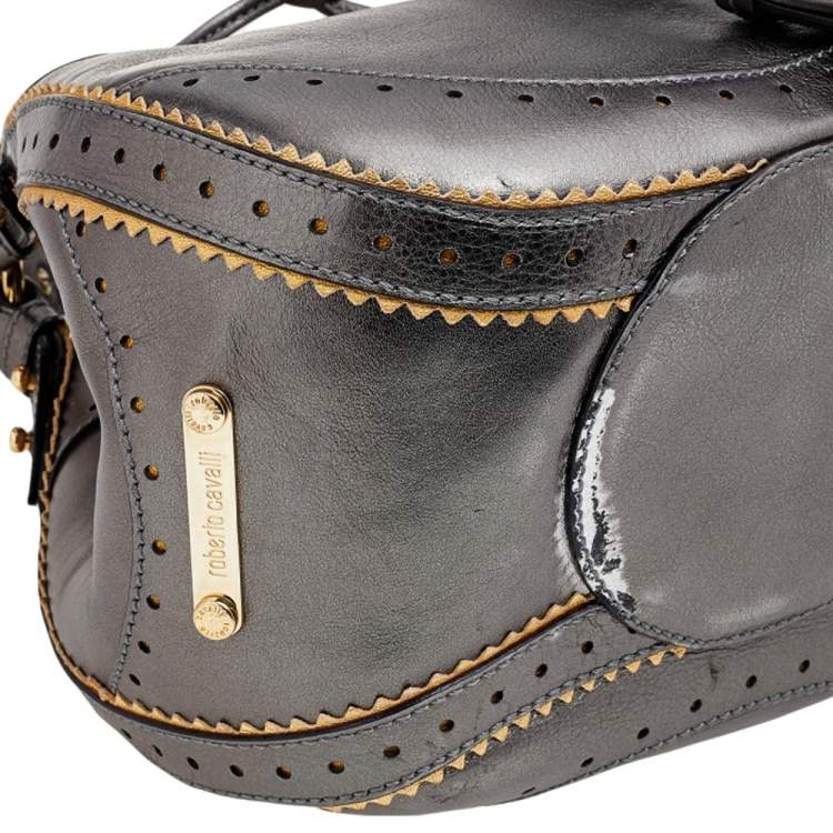 Pre Owned Roberto Cavalli Metallic Grey Drawstring Hobo
