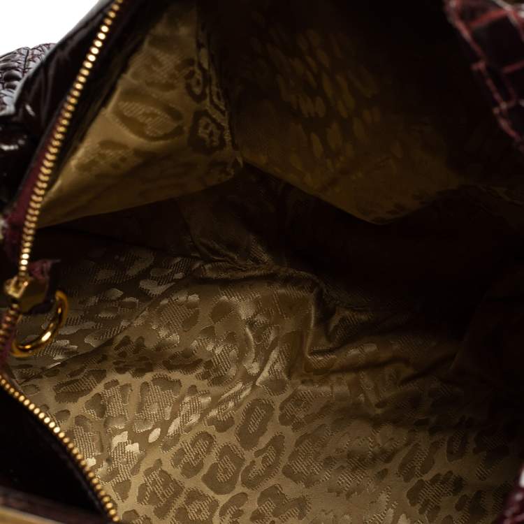 Pre Owned Roberto Cavalli Dark Burgundy Croc Embossed and Patent Leather Side Zip Hobo