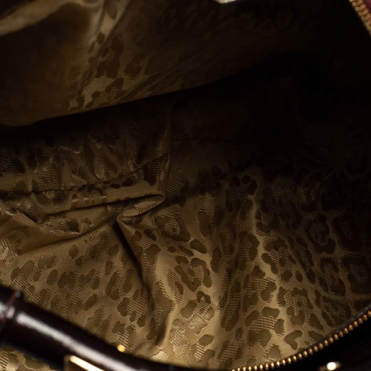Pre Owned Roberto Cavalli Dark Burgundy Croc Embossed and Patent Leather Side Zip Hobo