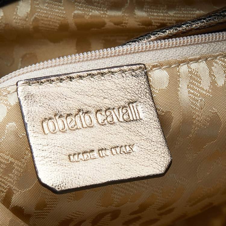 Pre Owned Roberto Cavalli Black Patent Leather Charm Flap Hobo