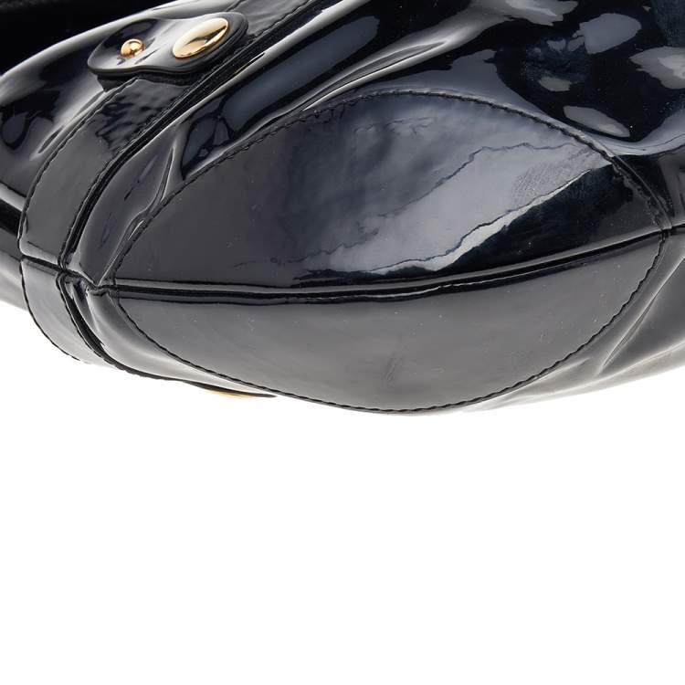 Pre Owned Roberto Cavalli Black Patent Leather Charm Flap Hobo
